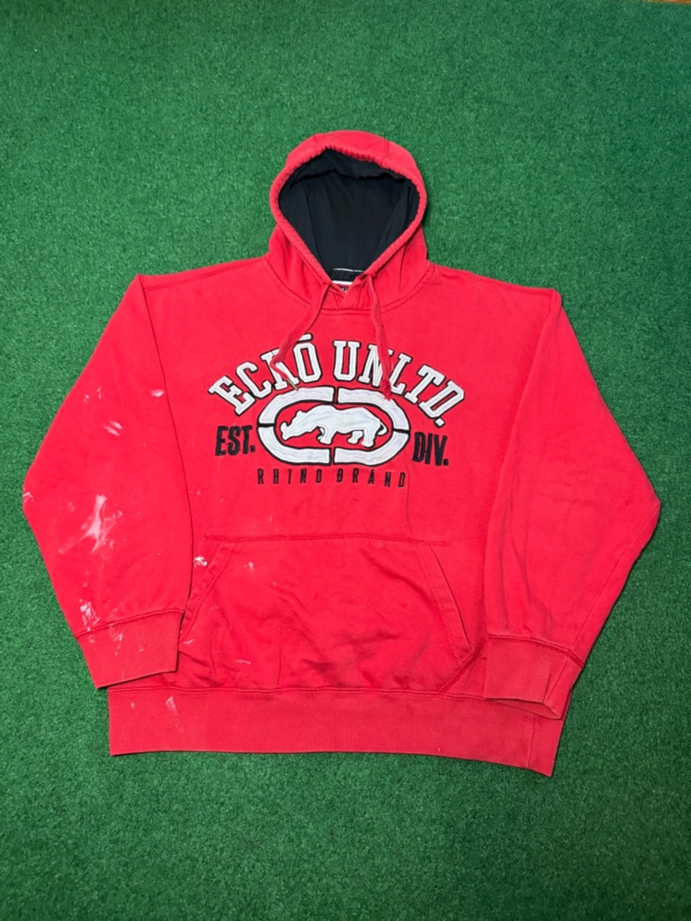 Vintage 90s Y2K Ecko Unltd. Red Hoodie, Ghetto Urban Hip Hop Sweatshirt (XL)